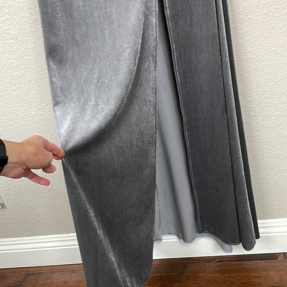 NWT After Six One Shoulder Spaghetti Strap Velvet Maxi Dress Gown Caviar Gray 8 - Picture 5 of 12